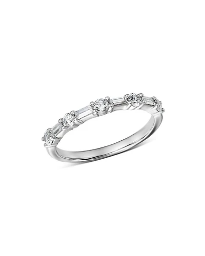 Diamond Baguette & Round Band in 14K White Gold, 0.50 tcw