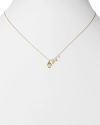 14K Yellow Gold & 14K White Gold Diamond & Cultured Freshwater Seed Pearl Hamsa & Heart Charm Adjustable Pendant Necklace, 18"