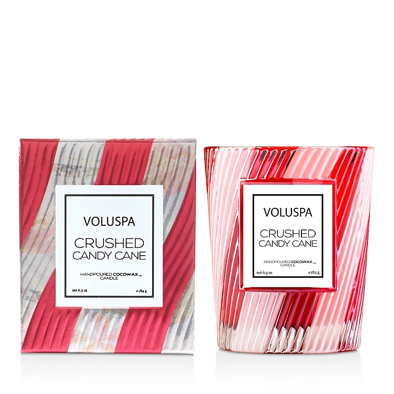Voluspa Crushed Candy Cane Classic Candle with Textured Glass