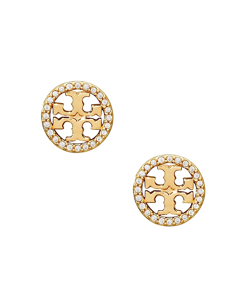 Tory Burch Crystal Circle Logo Stud Earrings