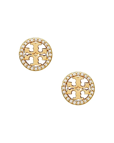 Tory Burch Crystal Circle Logo Stud Earrings