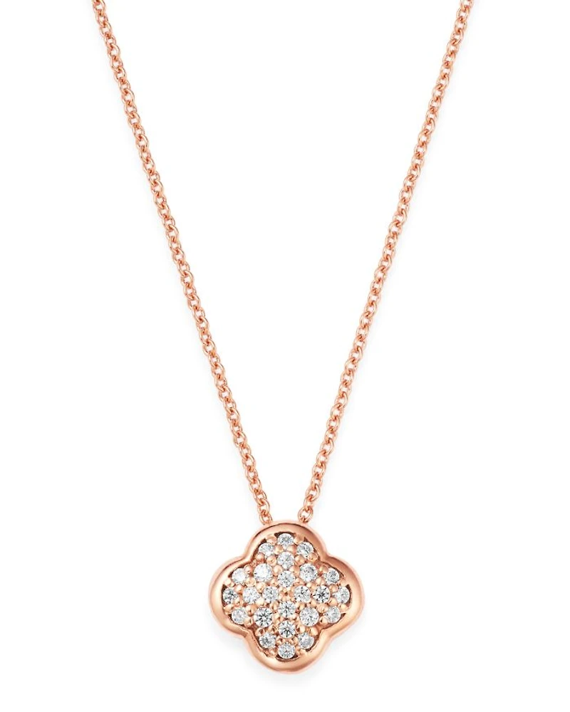 Pavé Diamond Clover Pendant Necklace in 14K Rose Gold, 0.08 tcw