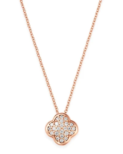 Pavé Diamond Clover Pendant Necklace in 14K Rose Gold, 0.08 tcw