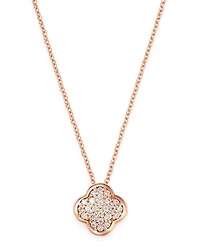 Pavé Diamond Clover Pendant Necklace in 14K Rose Gold, 0.08 tcw