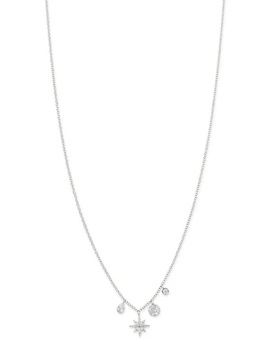 14K White Gold Diamond Starburst Necklace, 18"
