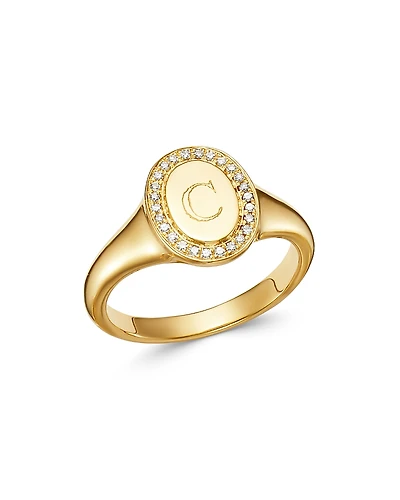 Zoe Lev 14K Yellow Gold Diamond Initial Signet Ring