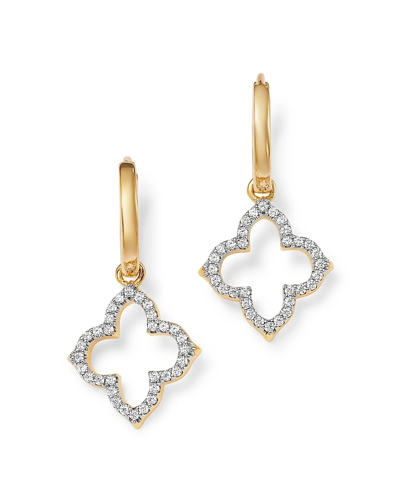 Bloomingdale's Fine Collection Diamond Clover Charm Hoop Earrings