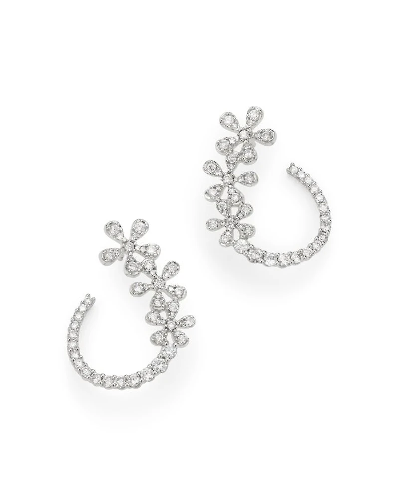 Diamond Flower Front-to-Back Earrings in 14K White Gold, 1.0 tcw