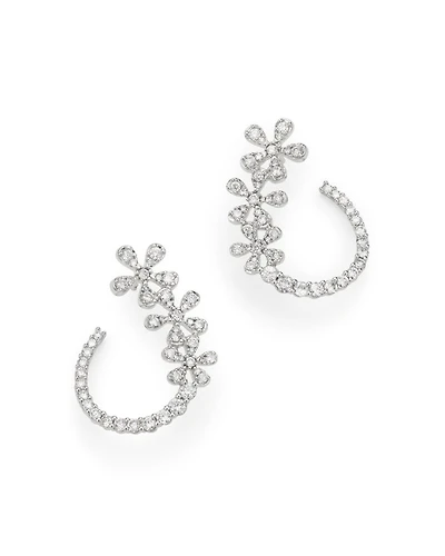 Diamond Flower Front-to-Back Earrings in 14K White Gold, 1.0 tcw