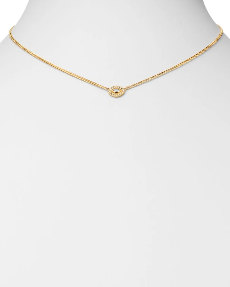 14K Yellow Gold Diamond Eye Pendant Necklace, 14"-16"