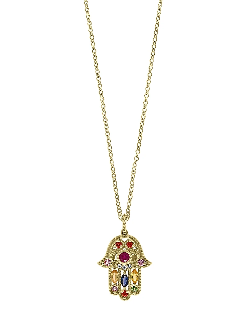Bloomingdale's Fine Collection Rainbow Gemstone & Diamond Hamsa Pendant Necklace