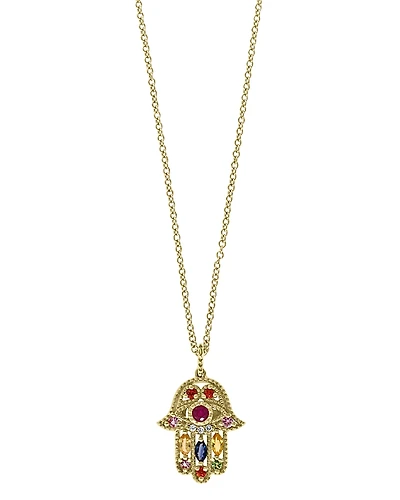 Bloomingdale's Fine Collection Rainbow Gemstone & Diamond Hamsa Pendant Necklace