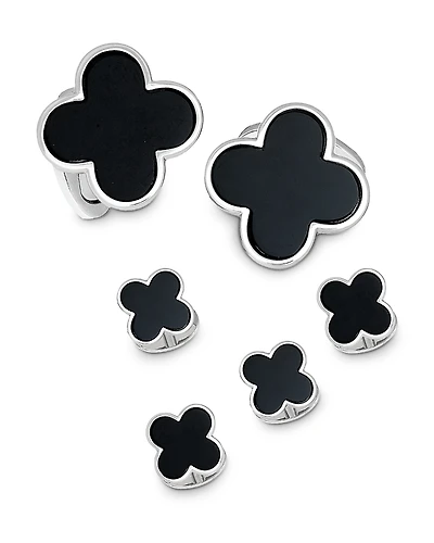 Jan Leslie Sterling Silver & Onyx Clover Stud Set