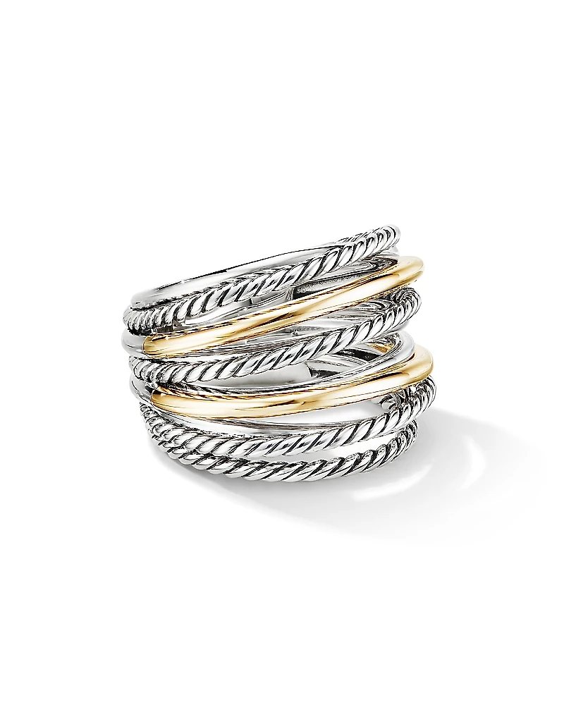 David Yurman Sterling Silver & 18K Yellow Gold Crossover Wide Ring