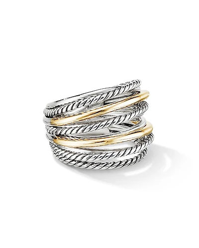 David Yurman Sterling Silver & 18K Yellow Gold Crossover Wide Ring