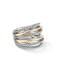 David Yurman Sterling Silver & 18K Yellow Gold Crossover Wide Ring