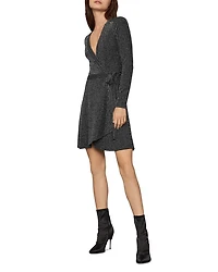Metallic Rib-Knit Wrap Dress