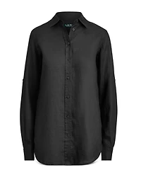 Linen Long Sleeve Collared Button Down Shirt, Regular & Petite
