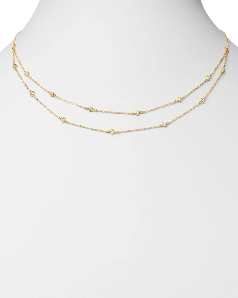 Diamond Double Strand Station Necklace in 14K Yellow Gold, 0.29 tcw