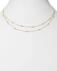 Diamond Double Strand Station Necklace in 14K Yellow Gold, 0.29 tcw