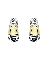 18K Yellow Gold & Sterling Silver High Bar Caviar Huggie Earrings