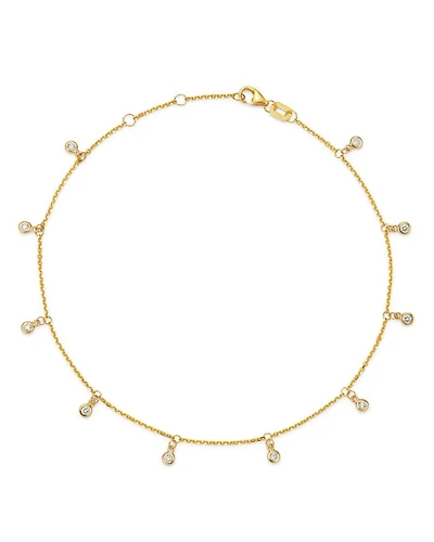 Diamond Bezel Droplet Ankle Bracelet in 14K Yellow Gold