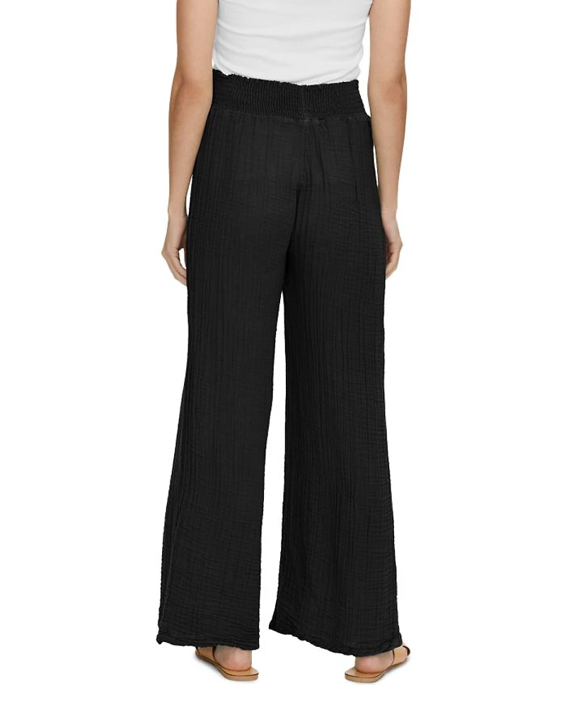 Smocked Wide-Leg Pants