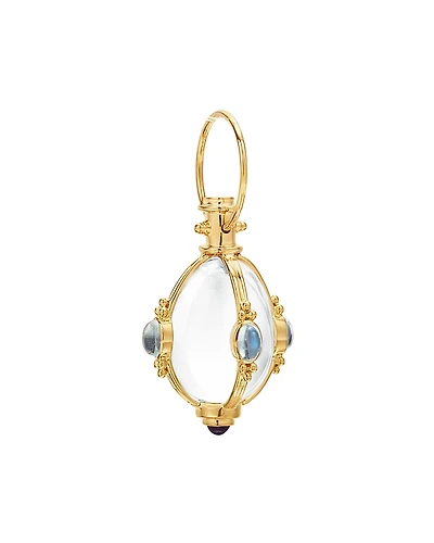 Temple St. Clair 18K Yellow Gold Classic Cabochon Amulet with Oval Rock Crystal, Royal Blue Moonstone and Tanzanite
