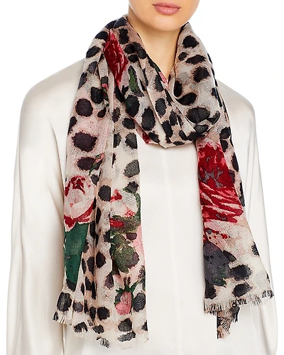 Bloomingdale's Animal & Rose Print Wool Scarf - Exclusive