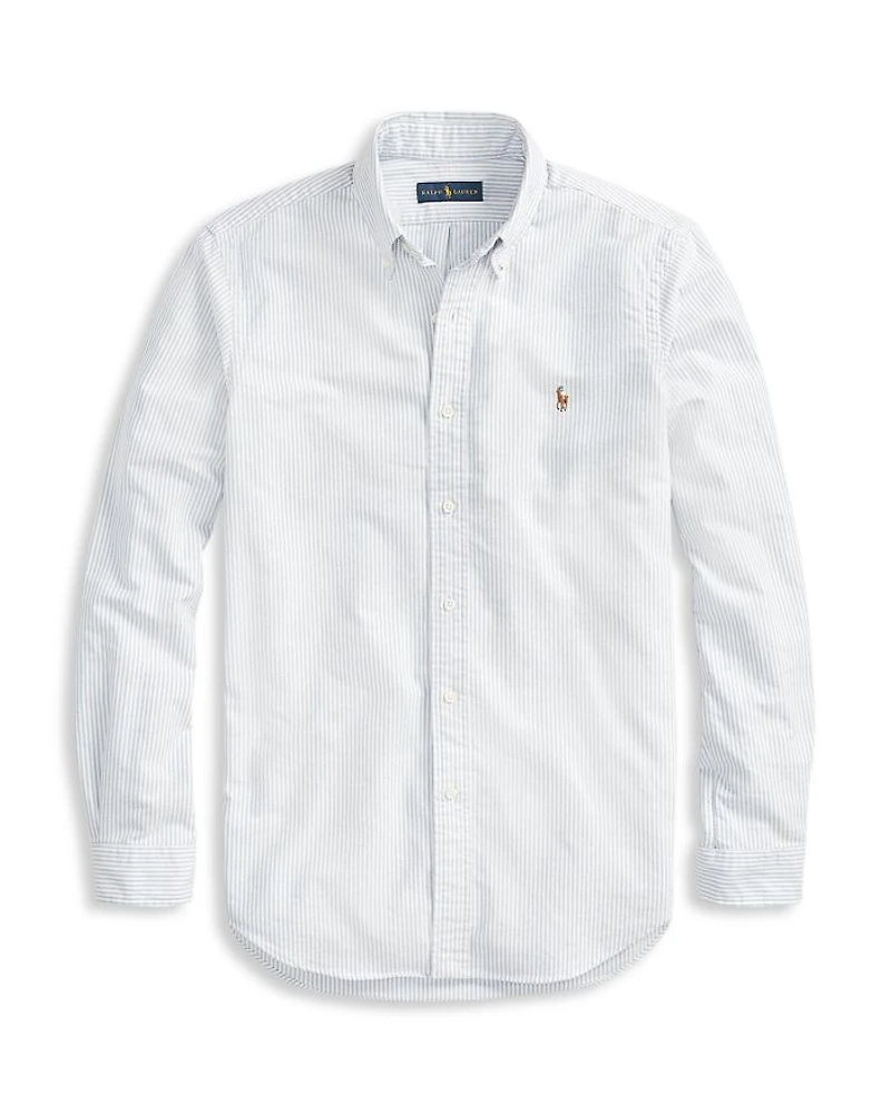 Classic Fit Long Sleeve Striped Cotton Oxford Button Down Shirt