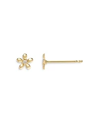 14K Yellow Gold Tiny Diamond Flower Stud Earrings