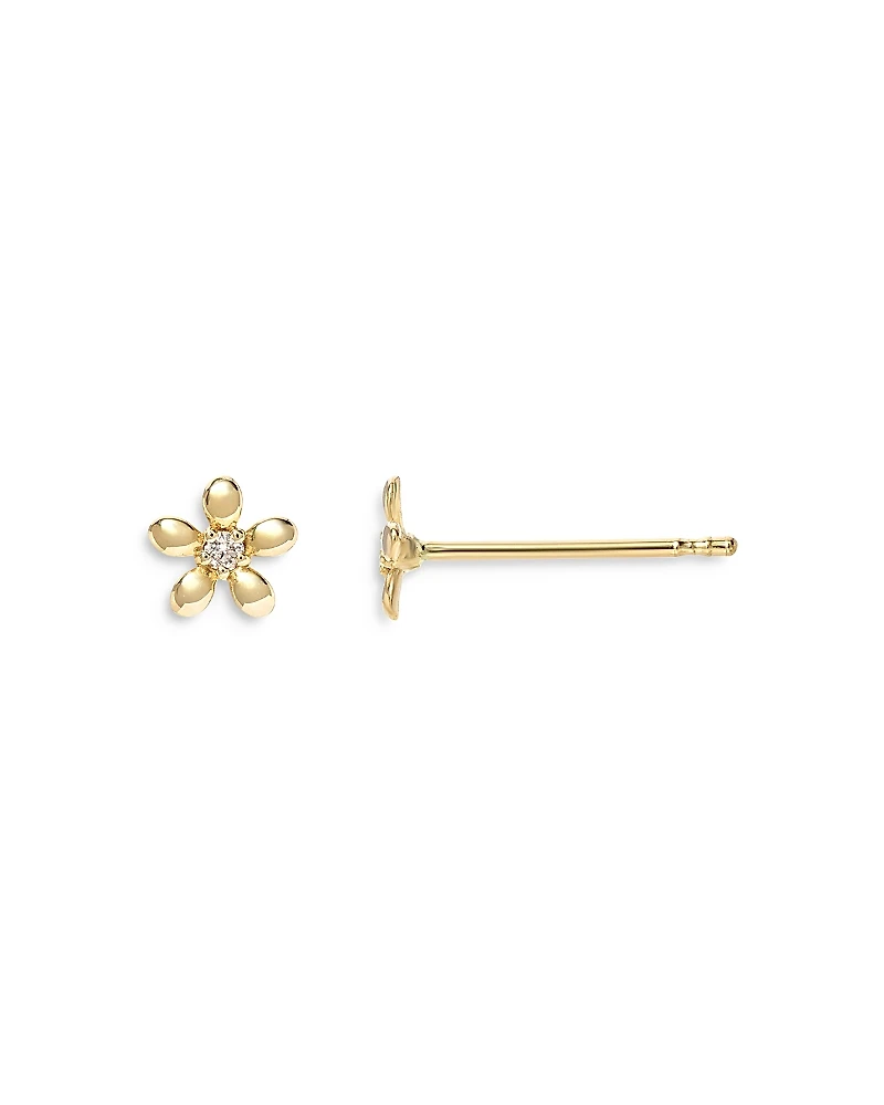 Zoe Lev 14K Yellow Gold Tiny Diamond Flower Stud Earrings