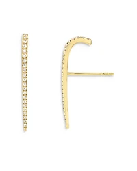 14K Yellow Gold Diamond Curved Bar Stud Earrings