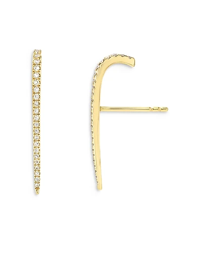 Zoe Lev 14K Yellow Gold Diamond Curved Bar Stud Earrings