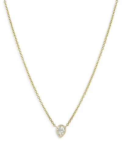 14K Yellow Gold Pear Diamond Bezel Pendant Necklace, 16-18"