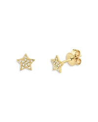 14K Yellow Gold Diamond Star Stud Earrings - Exclusive