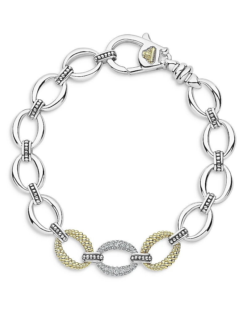 Lagos Sterling Silver & 18K Yellow Gold Lux Diamond Chain Bracelet
