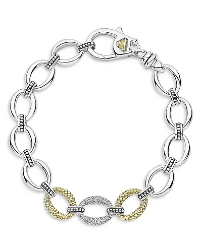 Lagos Sterling Silver & 18K Yellow Gold Lux Diamond Chain Bracelet
