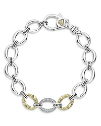 Lagos Sterling Silver & 18K Yellow Gold Lux Diamond Chain Bracelet