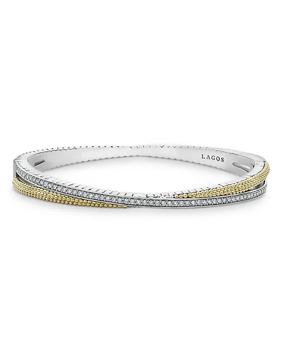 Sterling Silver & 18K Yellow Gold Caviar Lux Diamond Bangle Bracelet