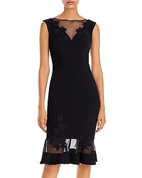 Aidan Mattox Scuba-Crepe Illusion Dress