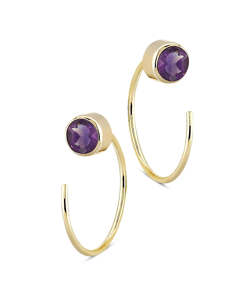 Bloomingdale's Fine Collection Amethyst Stud and Front Back Hoop Earrings