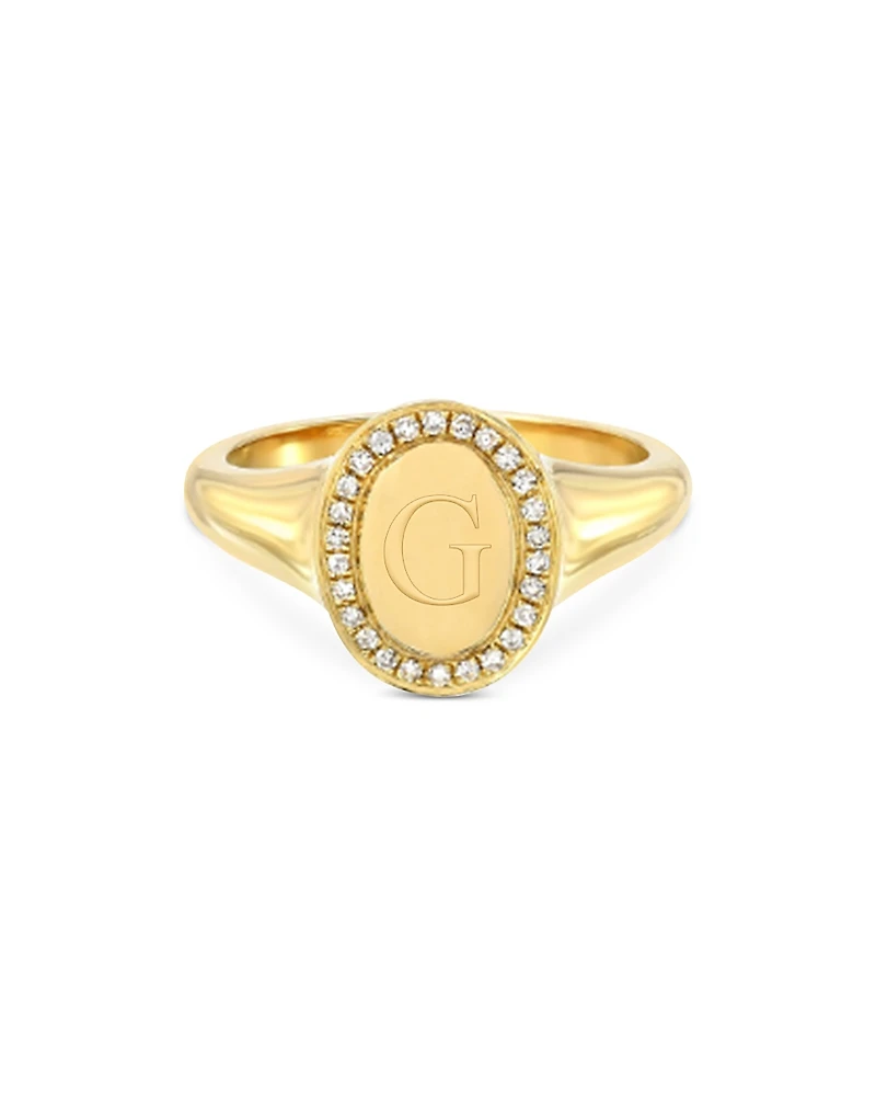Zoe Lev 14K Yellow Gold Diamond Initial Signet Ring