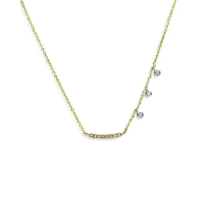 14K Yellow & White Gold Mini Curved Diamond Bar Necklace, 18"