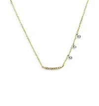 14K Yellow & White Gold Mini Curved Diamond Bar Necklace, 18"