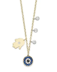 Meira T Diamond Hamsa 14K Yellow Gold Evil Eye Necklace, 16