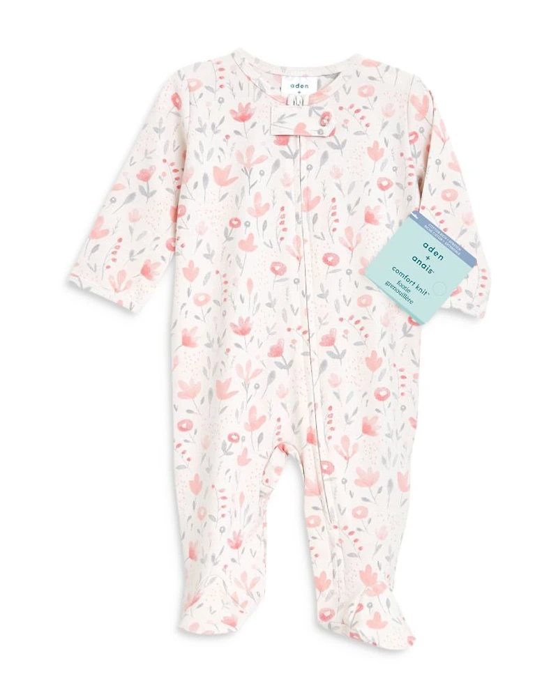 Girls' Floral Print Comfort Zip Front Footie - Baby