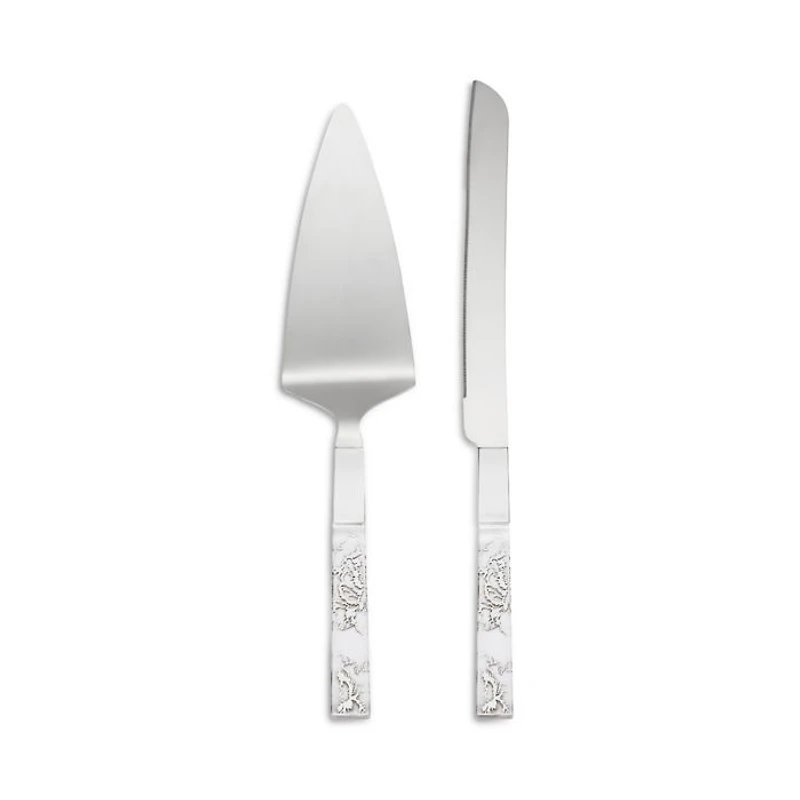 Silver Peony 2 Piece Dessert Set