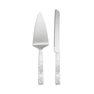 Silver Peony 2 Piece Dessert Set