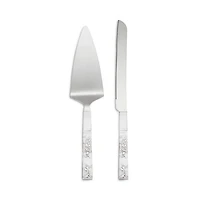 Silver Peony 2 Piece Dessert Set